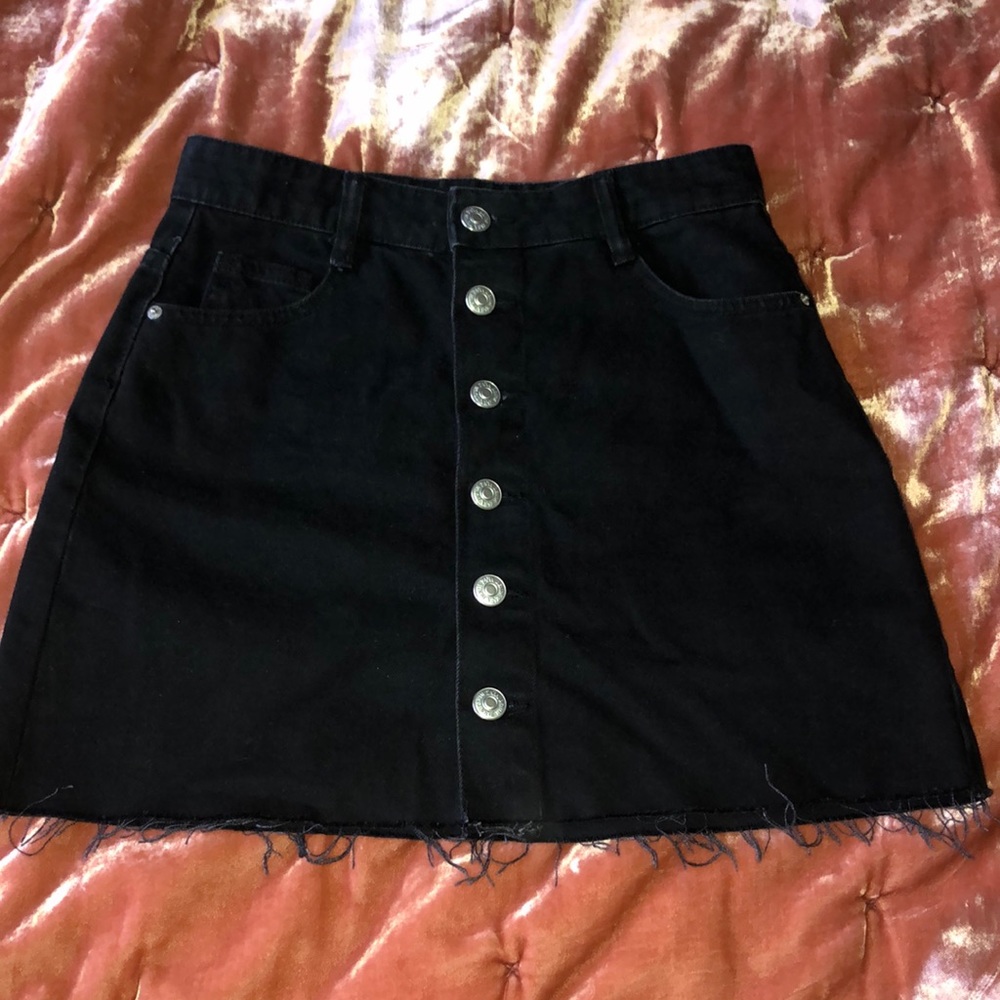 Zara distressed black denim skirt